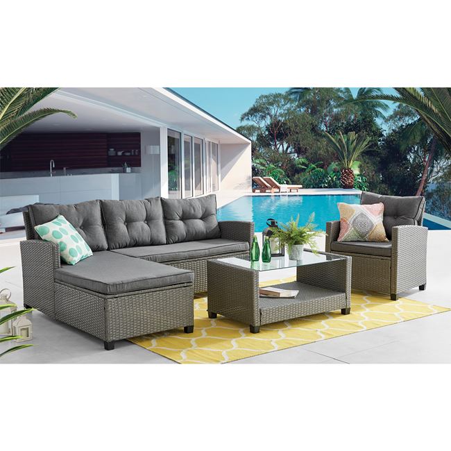 Σετ κήπου “PATIO” από wicker σε χρώμα γκρι 186×140/67×67