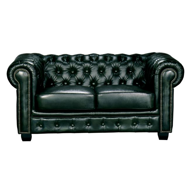 Καναπές “CHESTERFIELD” διθέσιος δερμάτινος σε χρώμα αντικέ πράσινο 160x92x72
