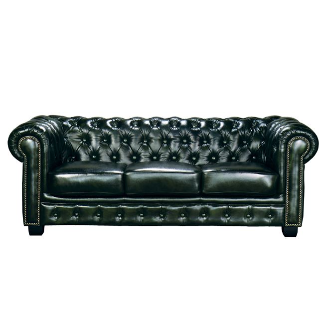 Καναπές “CHESTERFIELD” τριθέσιος δερμάτινος σε χρώμα αντικέ πράσινο 201x92x72
