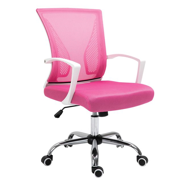 Πολυθρόνα γραφείου “BF2120-S” από μέταλλο/ύφασμα mesh σε άσπρο/ροζ χρώμα 57x60x103