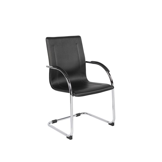 Πολυθρόνα επισκέπτη “OMIKRON” από τεχνόδερμα/μέταλλο σε μαύρο/χρωμίου χρώμα 58x63x94