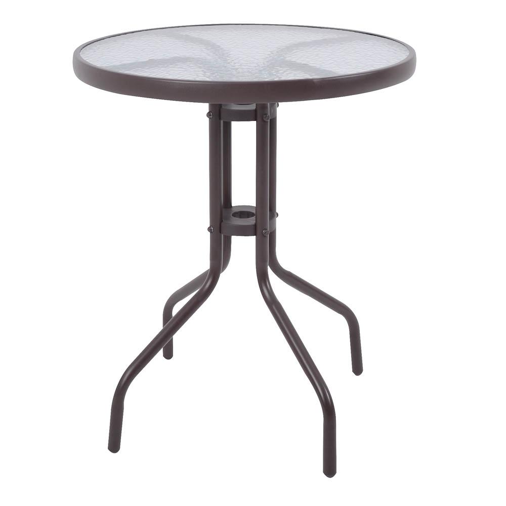 Τραπέζι κήπου από μέταλλο/γυαλί σε καφέ χρώμα Φ60×71