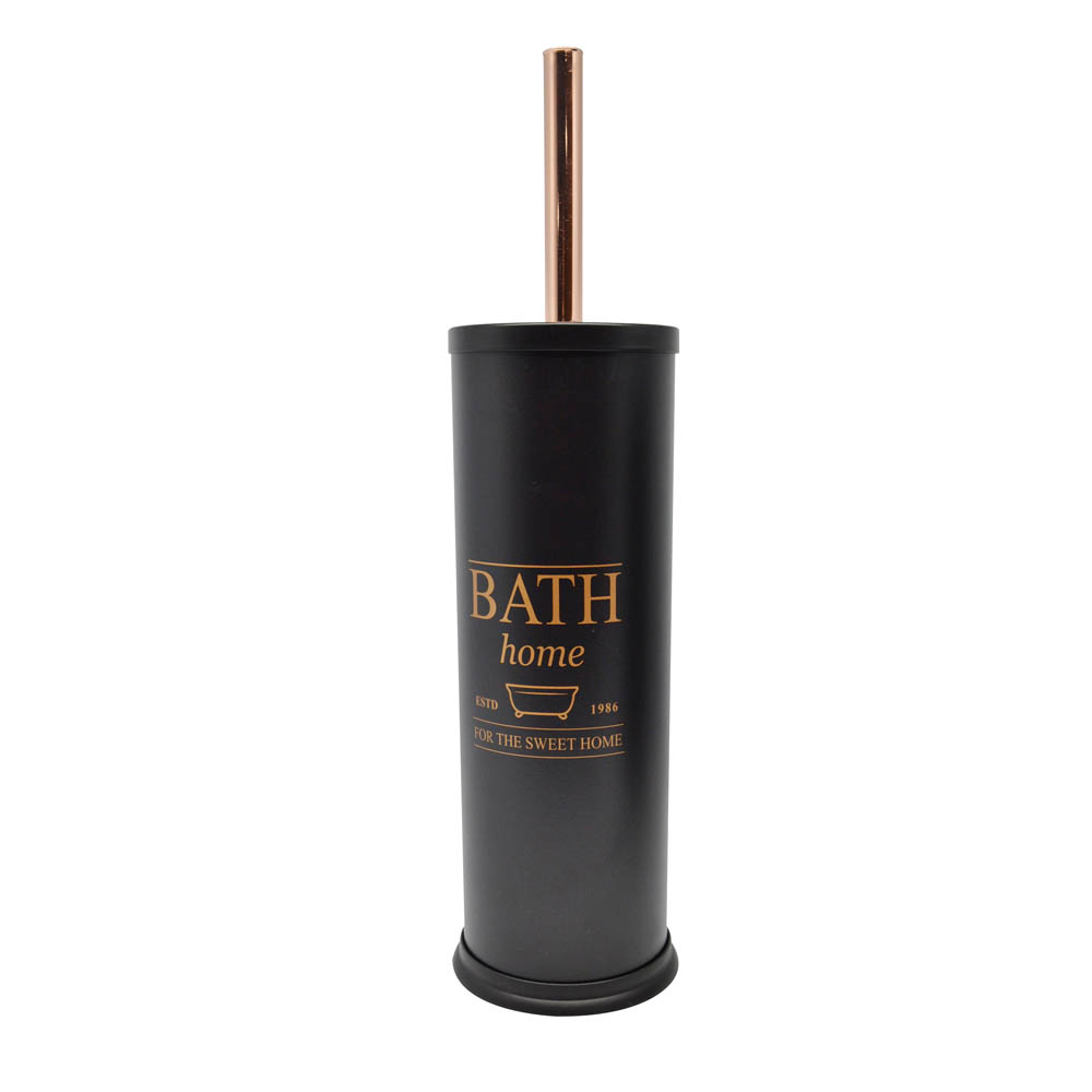 Πιγκάλ βουρτσάκι “BATH” από inox σε μαύρο/ροζ χρυσό χρώμα 9,5×9,5×40