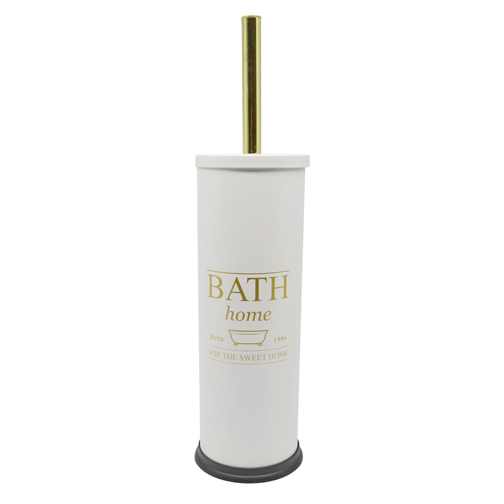 Πιγκάλ βουρτσάκι “BATH” από inox σε λευκό ματ/χρυσό χρώμα 9,5×9,5×40