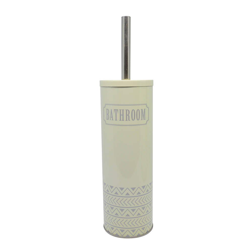 Πιγκάλ βουρτσάκι “BATHROOM” από INOX σε μπεζ χρώμα 9,5×9,5×40