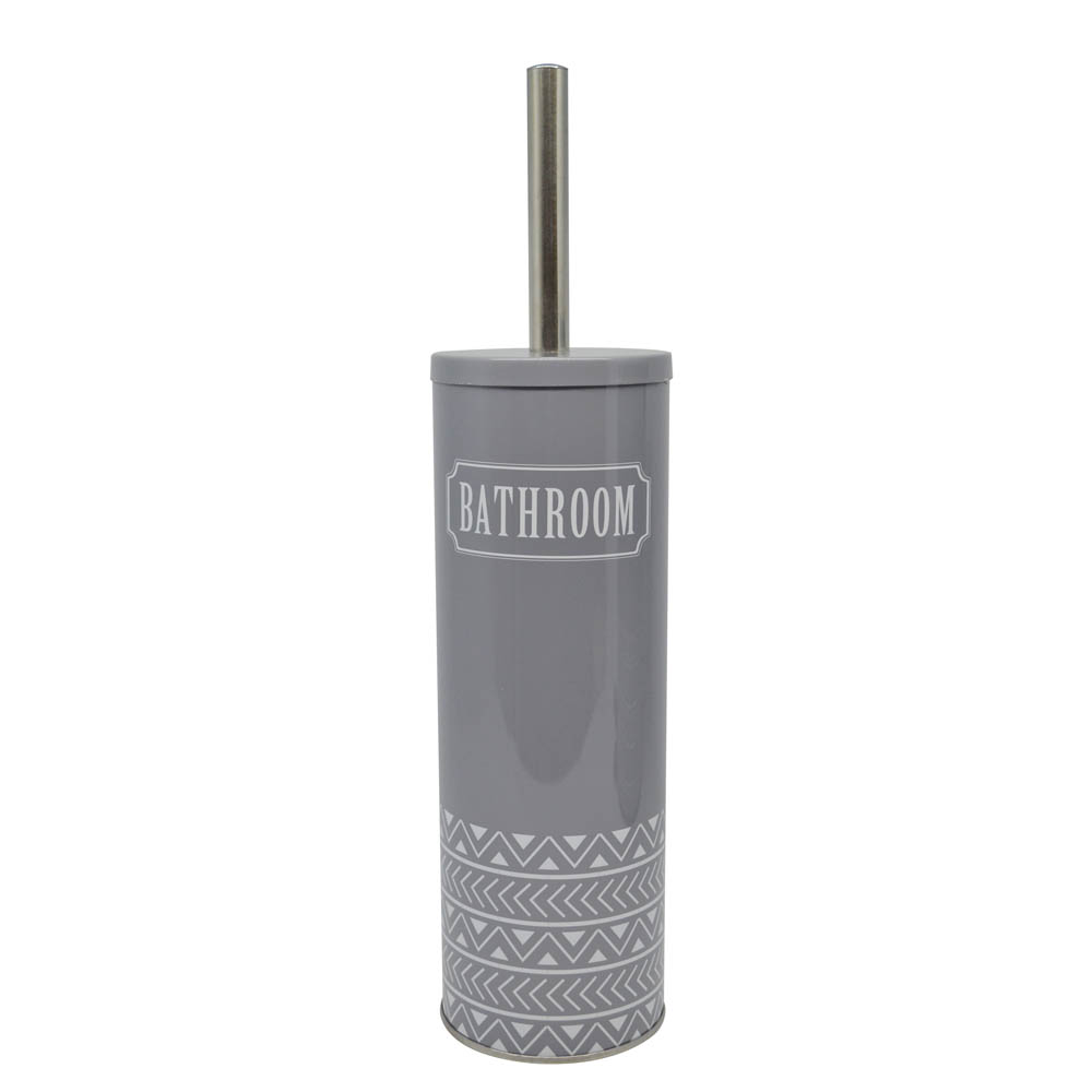 Πιγκάλ βουρτσάκι “BATHROOM” από INOX σε γκρι χρώμα 9.5×9.5×40