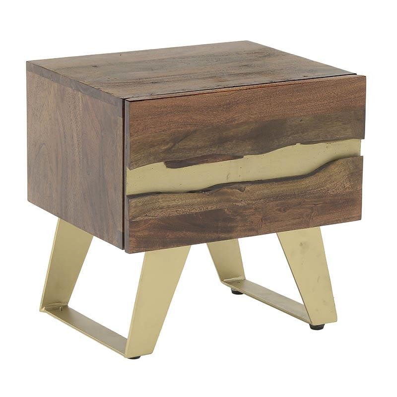Κομοδίνο «INART» ξύλινο σε καφέ-χρυσό χρώμα 45x39x45