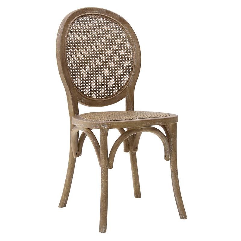 Καρέκλα τραπεζαρίας ξύλινη-wicker σε καφέ αντικέ χρώμα 45x42x94