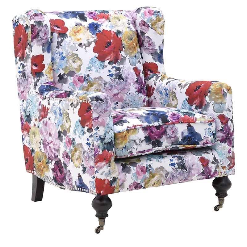 Μπερζέρα υφασμάτινη με floral σχέδια 76x86x81