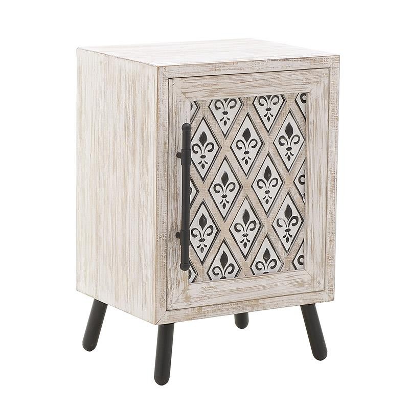 Κομοδίνο από ξύλο σε λευκό αντικέ χρώμα 42x38x64