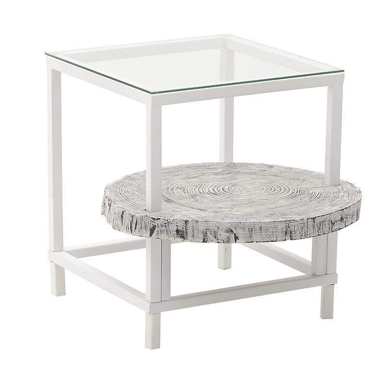 Τραπέζι σαλονιού μεταλλικό-ξύλινο σε λευκό χρώμα 56x46x53