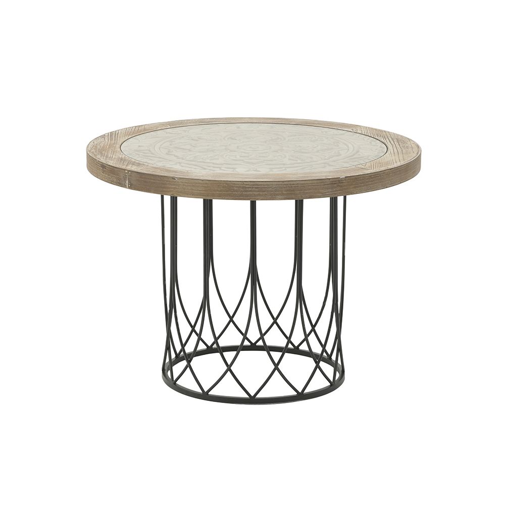 Τραπέζι από μέταλλο/ξύλο σε μαύρο/φυσικό χρώμα Φ80x58
