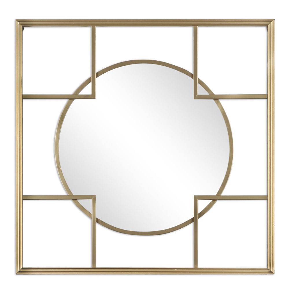Καθρέφτης τοίχου τετράγωνος από μέταλλο σε χρώμα χρυσό 60x2x60