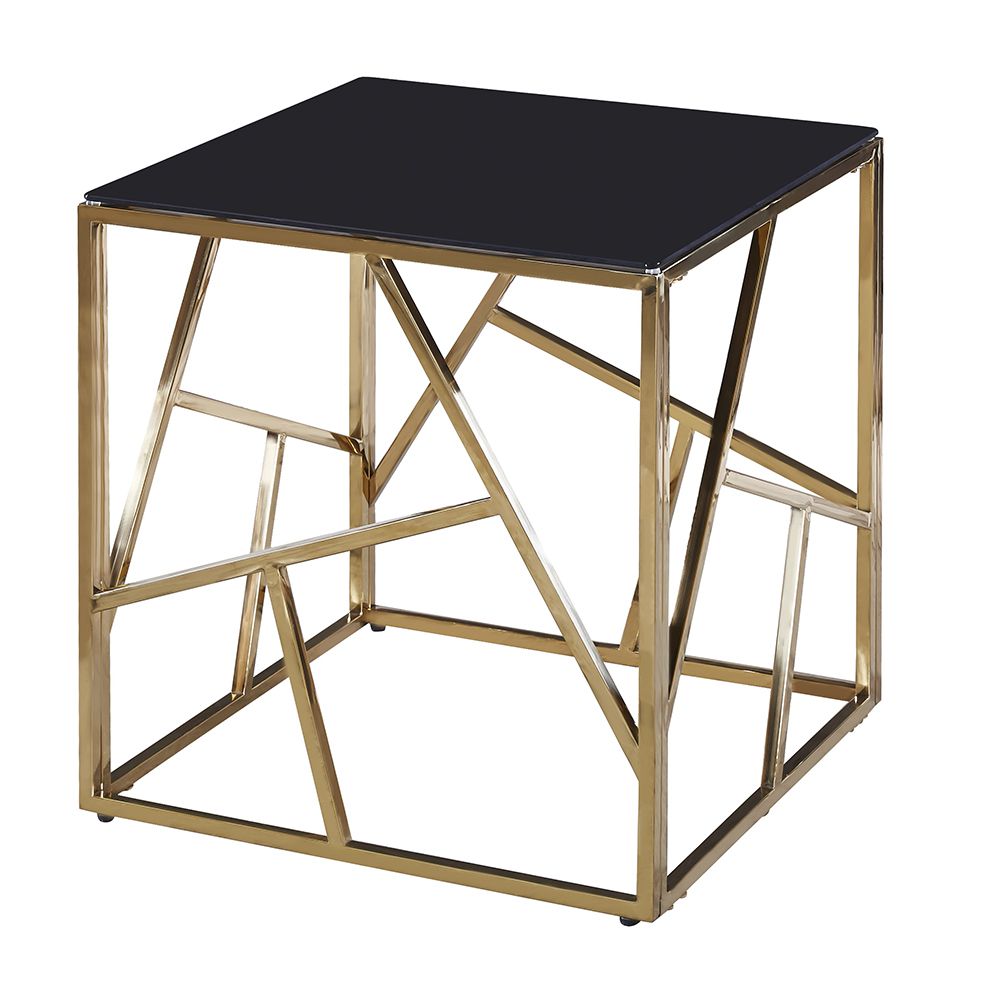 Τραπέζι σαλονιού από ανοξείδωτο ατσάλι/γυαλί σε χρυσό/μαύρο χρώμα 55x55x55