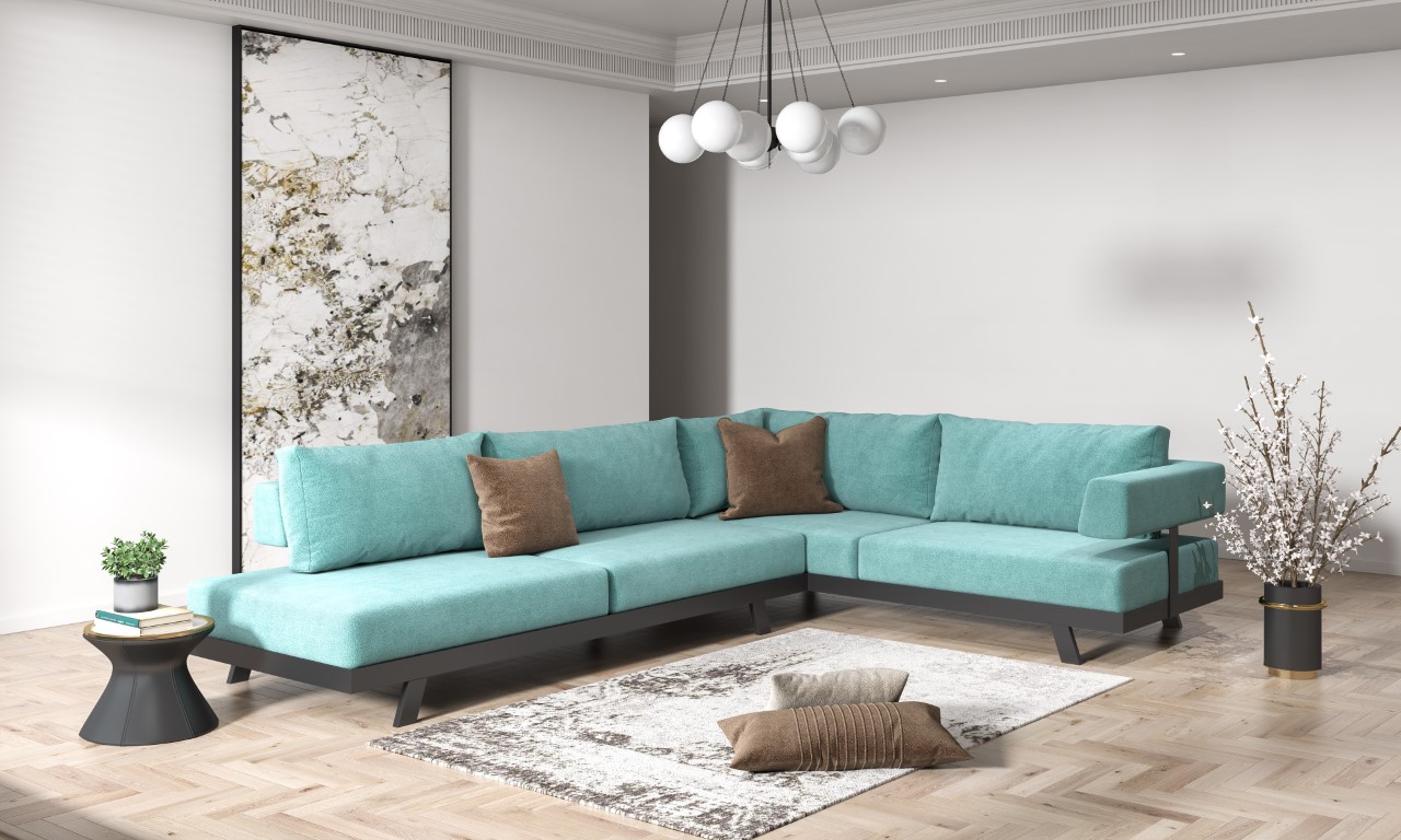 Καναπές με αναστρέψιμη γωνία “NO4” από ύφασμα σε μέντα χρώμα 282x223x90