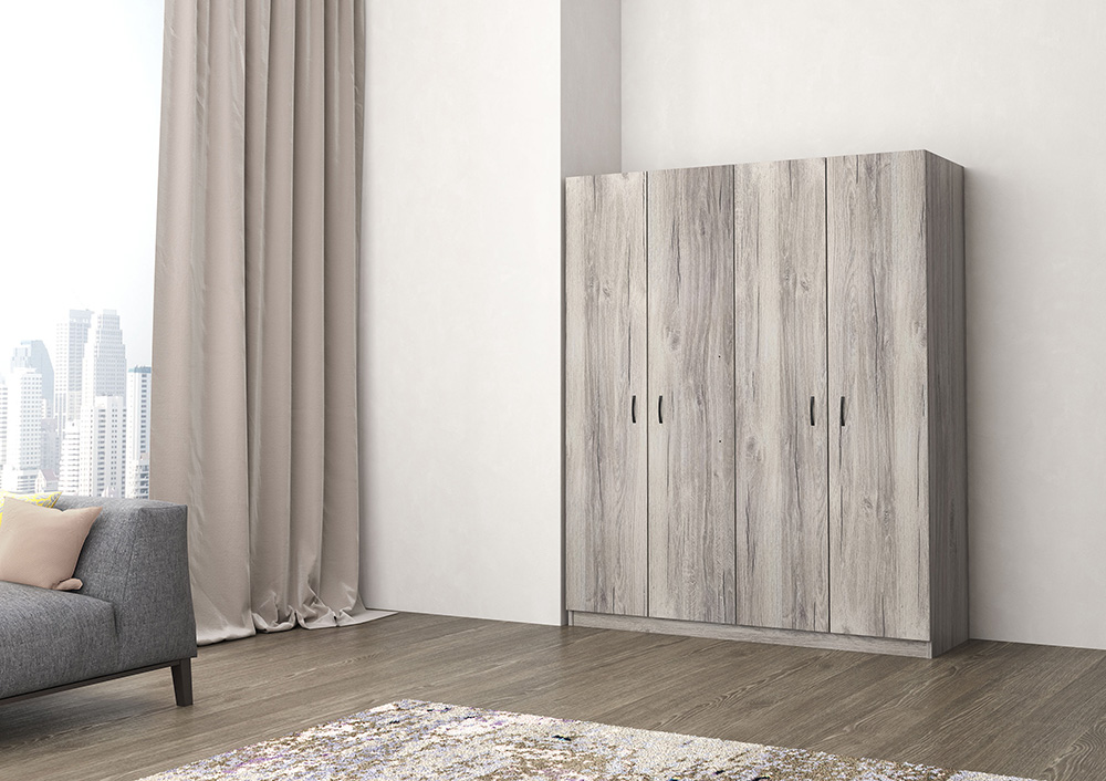 Ντουλάπα τετράφυλλη σε σταχτί χρώμα 182x60x220