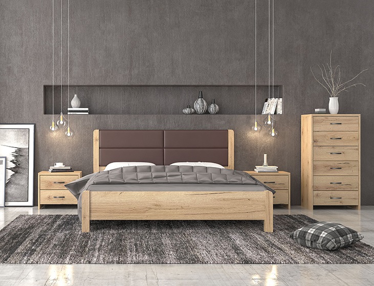 Κρεβάτι διπλό "ΝΟ45Δ" σε μελί/καφέ χρώμα 160x200