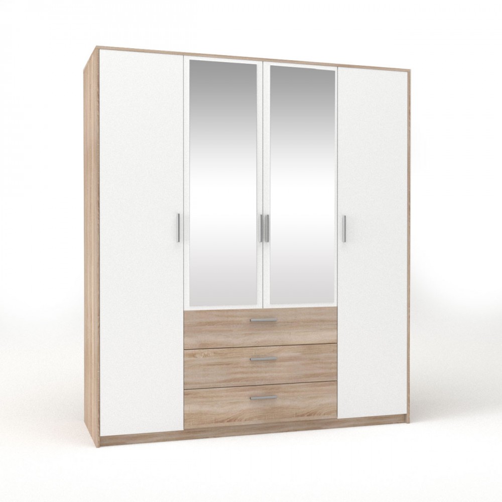 Ντουλάπα “RICO” τετράφυλλη σε λευκό-sonoma χρώμα 180x62x206