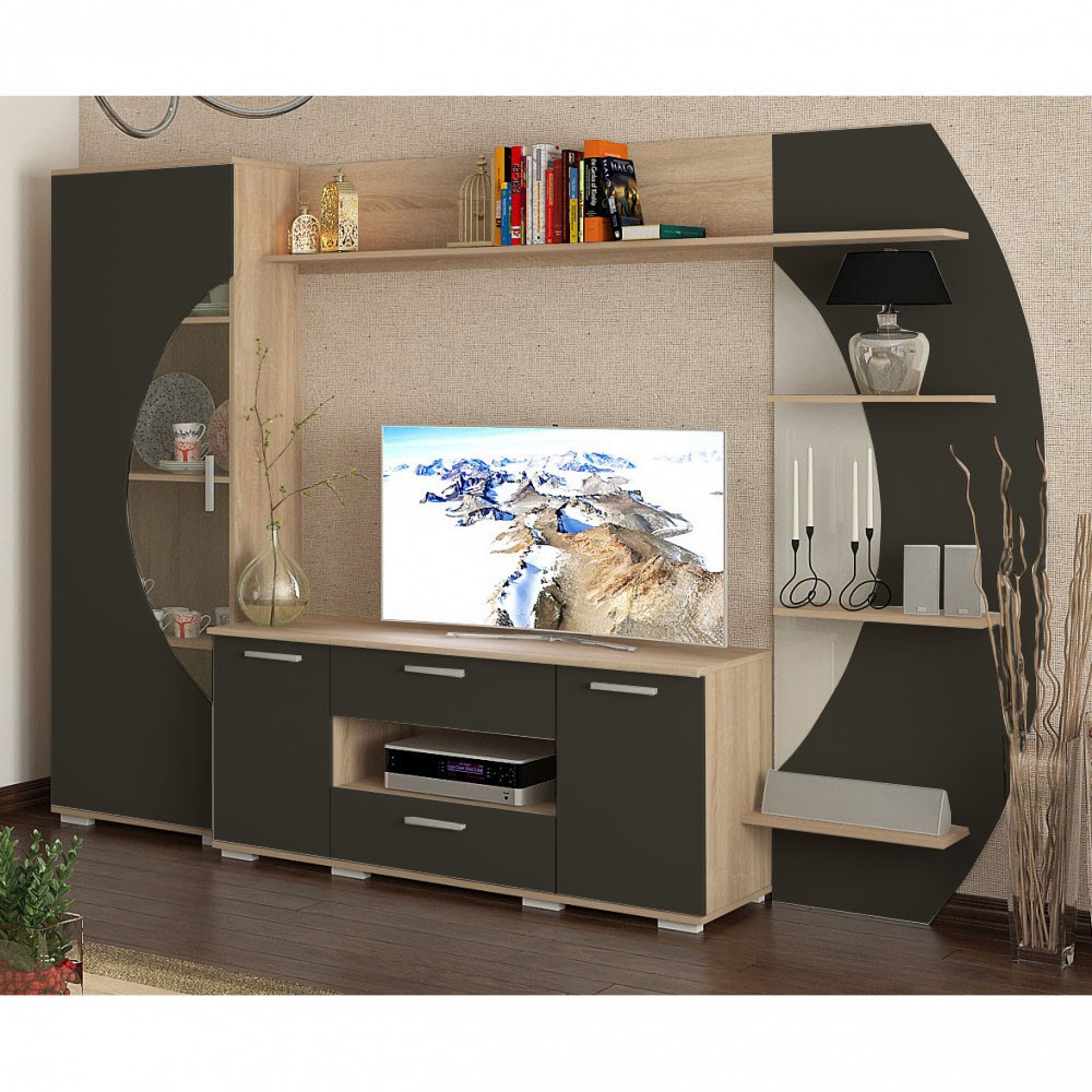 Σύνθεση TV «OLIMPIA» σε χρώμα μαύρο-σονόμα 250x49x186