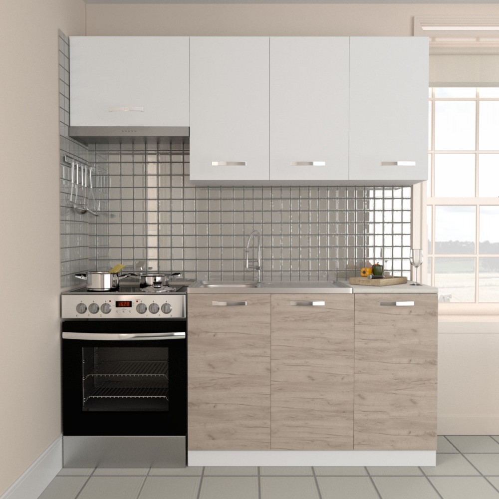 Κουζίνα “CHARLOTTE” σετ 5τμχ σε χρώμα δρυς-λευκό 180/120×30.5/46.5