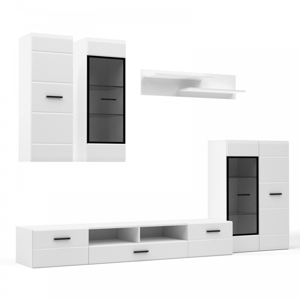 Σύνθεση TV «SNOW» σε χρώμα λευκό με μαύρο 276x44x210