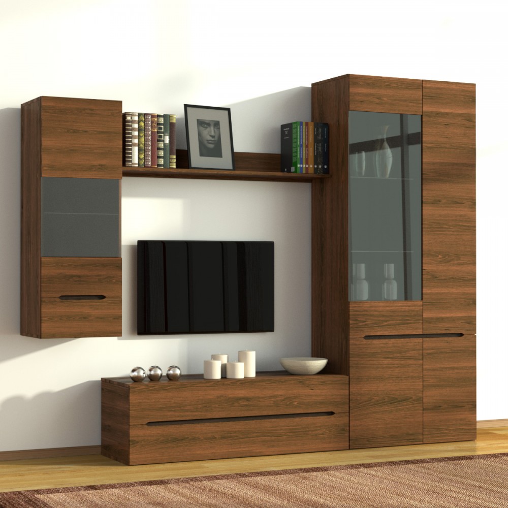 Σύνθεση TV «OSLO 3» σε καφέ-δρυς χρώμα 240x41x197.5