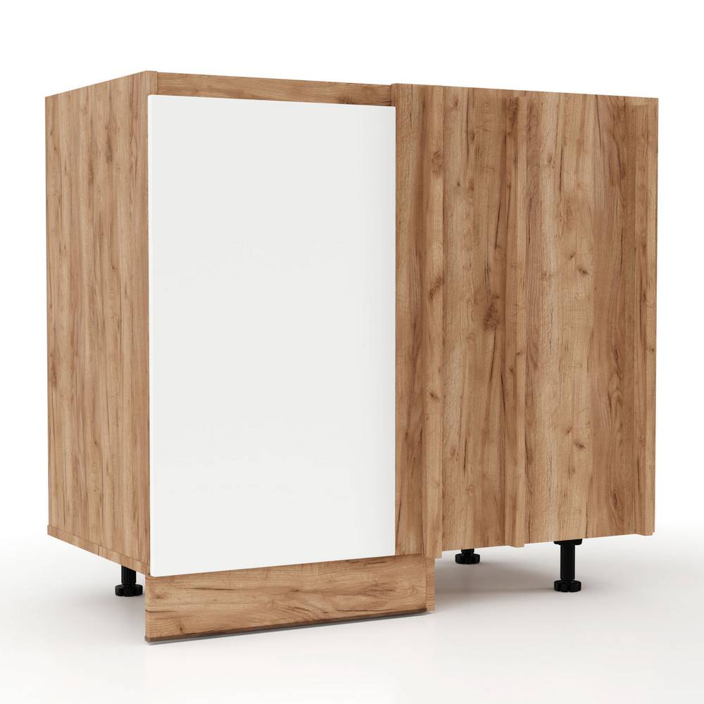 Επιδαπέδιο γωνιακό ντουλάπι κουζίνας “SOFT” σε λευκό/φυσικό χρώμα 90×46.5×81.5