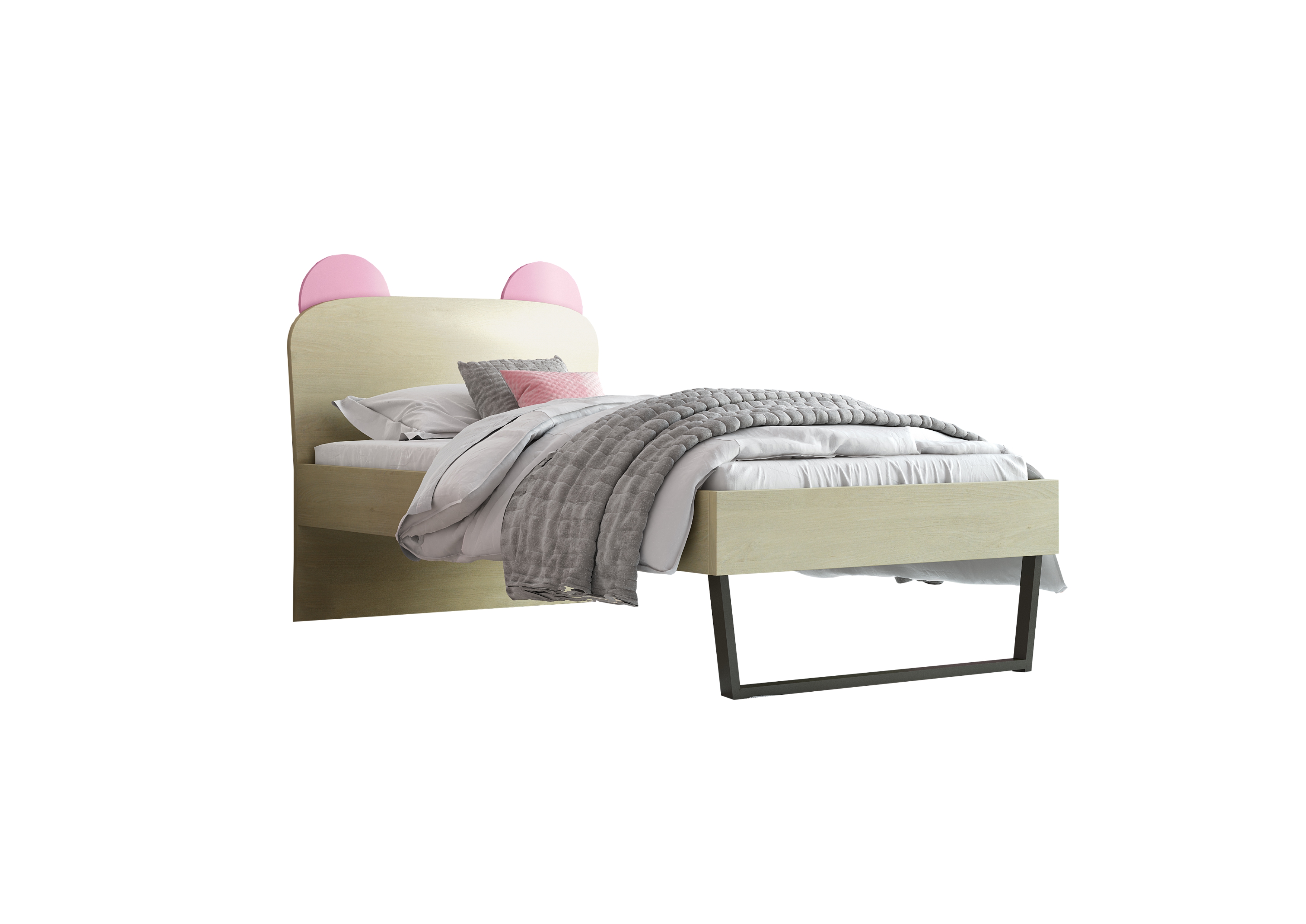 Παιδικό κρεβάτι "ΚΟΡΩΝΑ" μονό σε χρώμα δρυς-ροζ 90x190