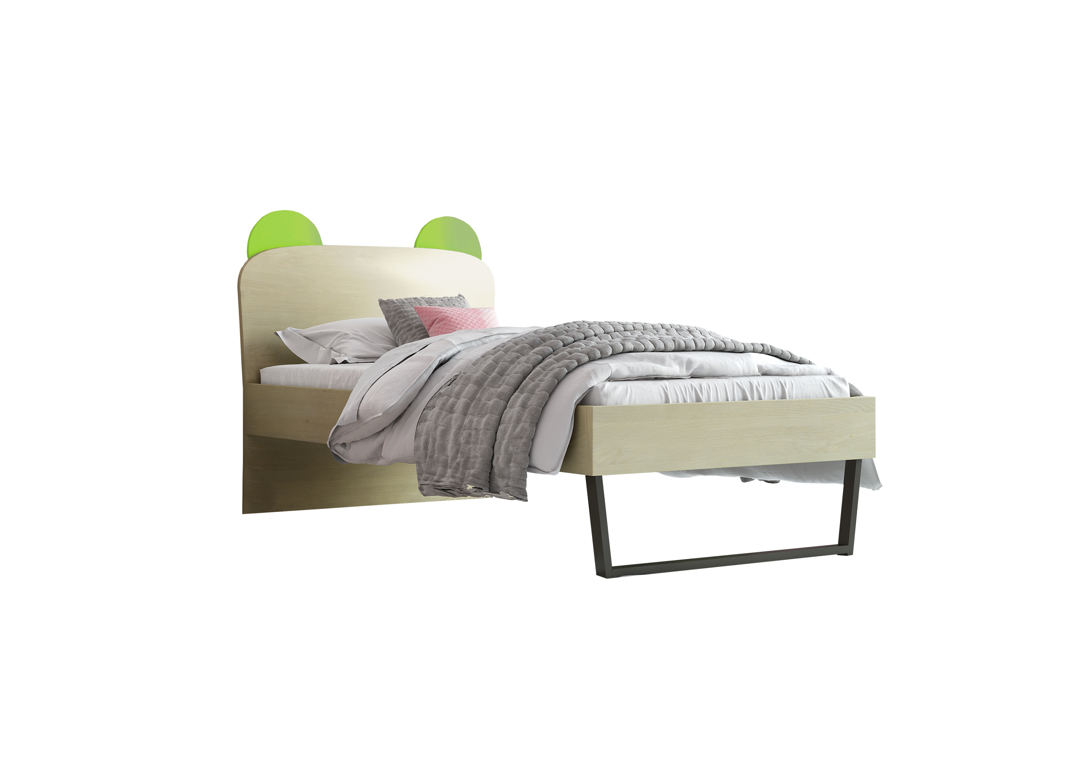 Παιδικό κρεβάτι "ΚΟΡΩΝΑ" ημίδιπλο σε χρώμα δρυς-λαχανί 110x190