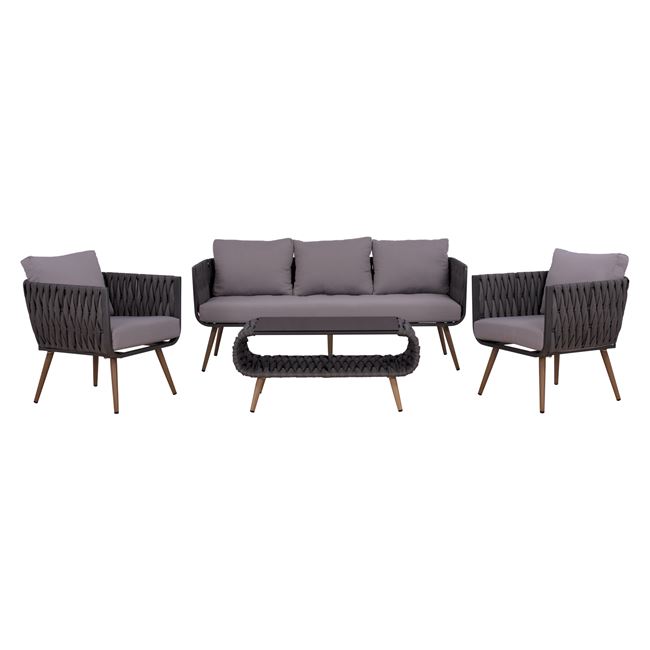 Σετ σαλονιού wicker σε χρώμα γκρι 182x67x71