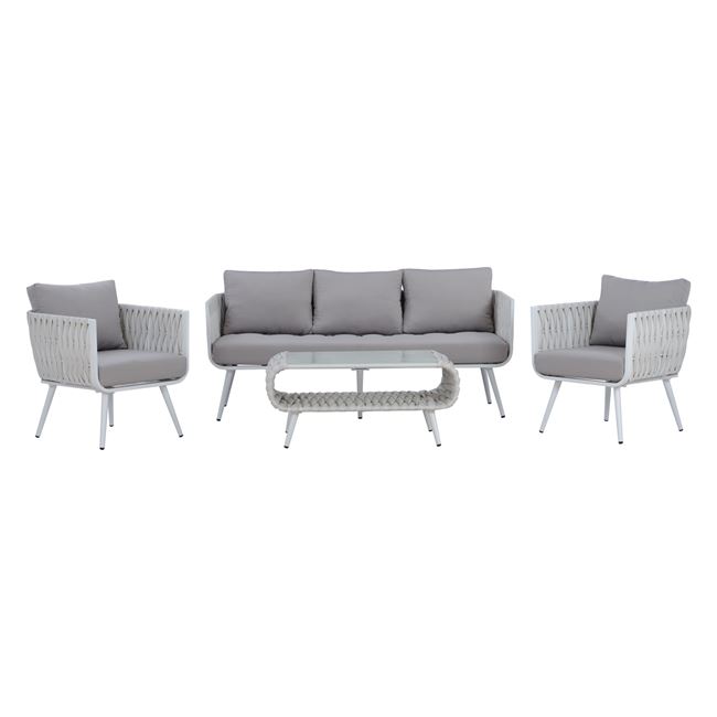 Σετ σαλονιού wicker σε χρώμα λευκό 180x74x83