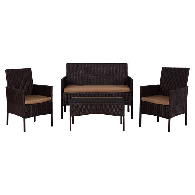 Σετ σαλονιού wicker σε χρώμα καφέ 115x56x87