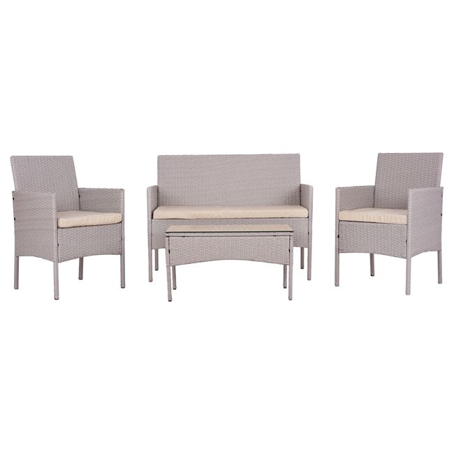 Σετ σαλονιού wicker σε χρώμα γκρι/μπεζ 115x56x87