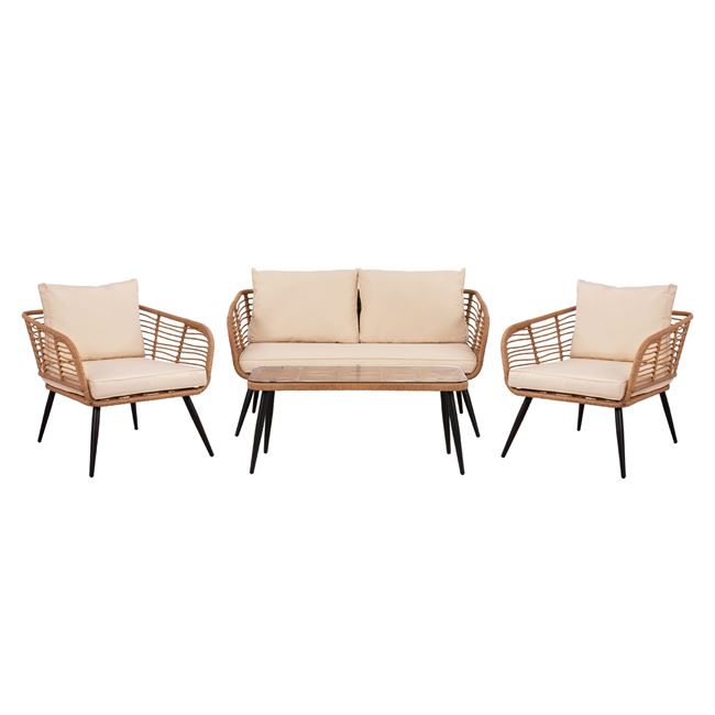 Σετ σαλόνι κήπου rattan μεταλλικό σε χρώμα μπεζ 137x77x72