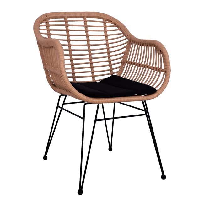 Πολυθρόνα μεταλλική-wicker σε μαύρο-μπεζ χρώμα 57,5x59x81