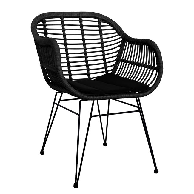Πολυθρόνα μεταλλική-wicker σε μαύρο χρώμα 57,5x59x81