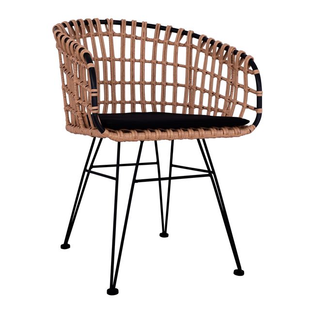 Πολυθρόνα μεταλλική-wicker σε μαύρο-μπεζ χρώμα 57x60x78,5