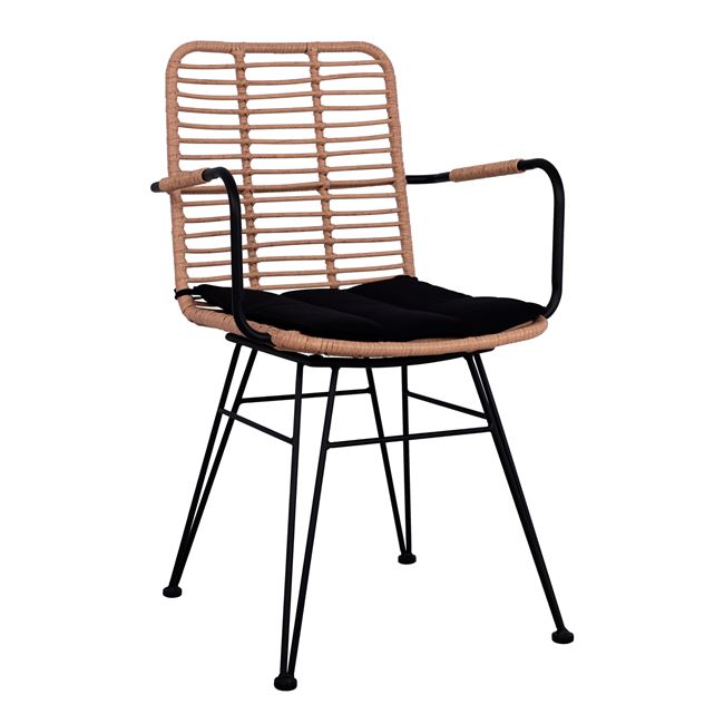 Πολυθρόνα μεταλλική-wicker σε μαύρο-μπεζ χρώμα 56,5x59x90,5
