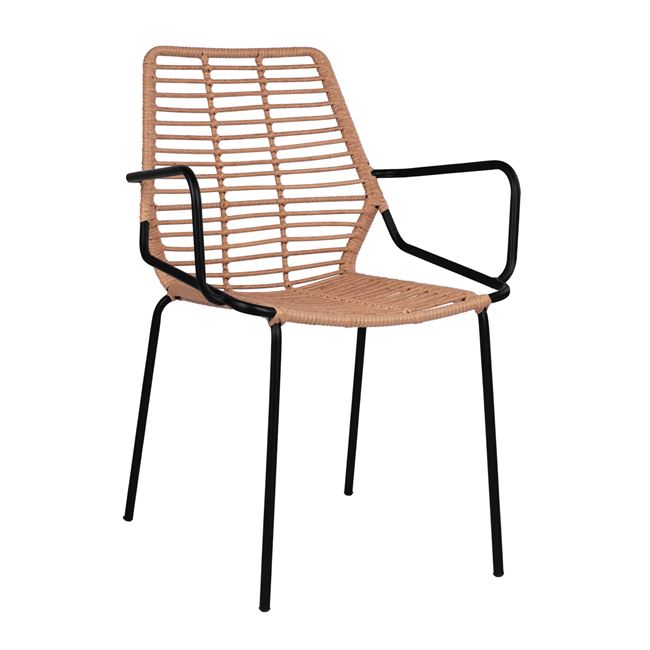 Πολυθρόνα μεταλλική-wicker σε μαύρο-μπεζ χρώμα 60,5x59x87