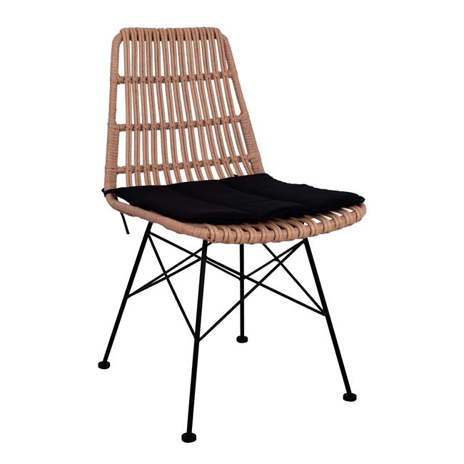Καρέκλα μεταλλική-wicker σε μαύρο-μπεζ χρώμα 47x58x84,5