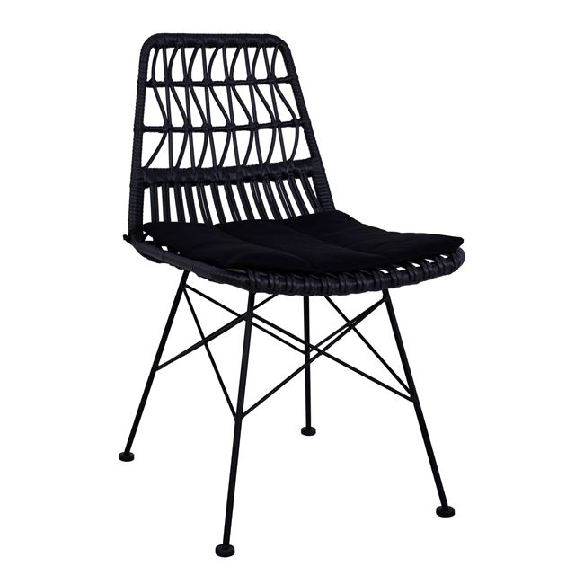 Καρέκλα μεταλλική-wicker σε μαύρο χρώμα 48x60x83,5