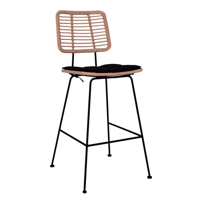 Σκαμπώ μπαρ “ALLEGRA” μεταλλική-wicker σε μπεζ χρώμα 46,5x55x117,5