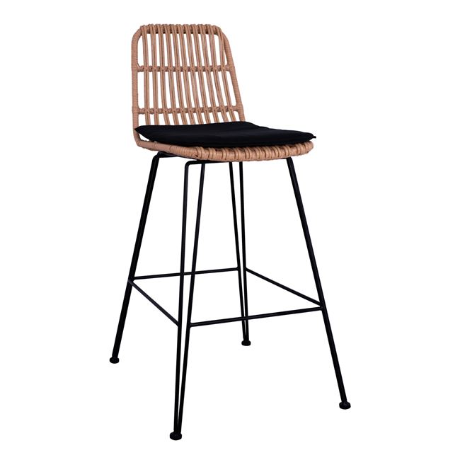 Σκαμπώ μπαρ “ALLEGRA” μεταλλική-wicker σε μπεζ χρώμα 56x60x109