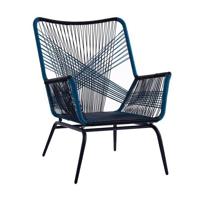 Πολυθρόνα μεταλλική-wicker σε μπλε-μαύρο χρώμα 73x76x98