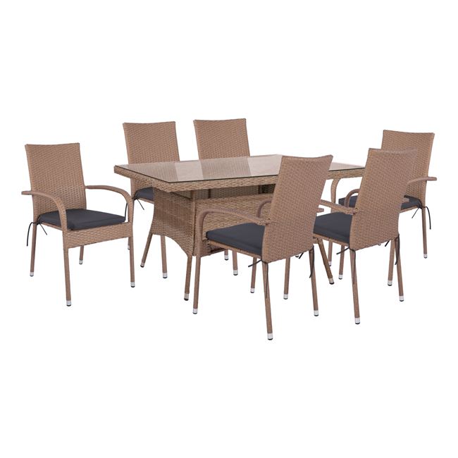 Σετ τραπεζαρίας 7 τμχ από μέταλλο/rattan σε χρώμα καφέ/μπεζ 150x90x77