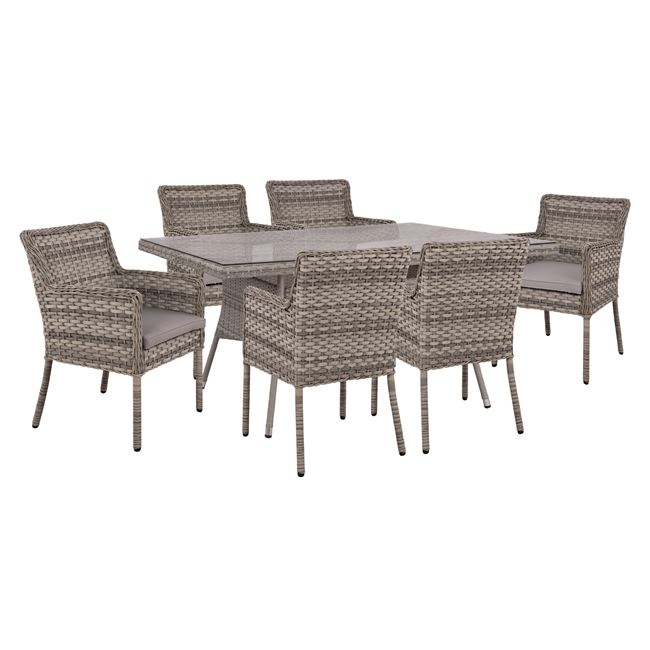 Σετ τραπεζαρίας 7 τμχ από wicker σε χρώμα γκρι162x92x77
