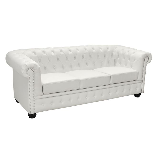 Καναπές “CHESTERFIELD” τριθέσιος PU σε χρώμα λευκό ματ 208x90x73