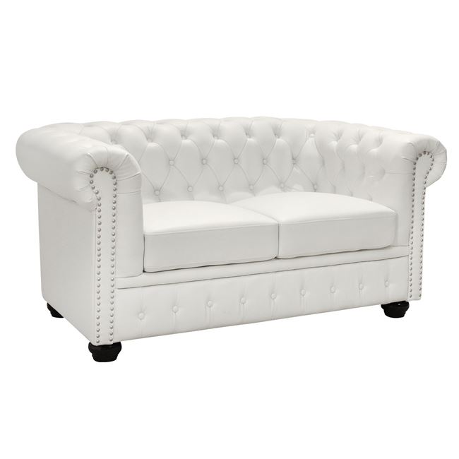 Καναπές «CHESTERFIELD» διθέσιος από PU σε λευκό ματ 155x90x73
