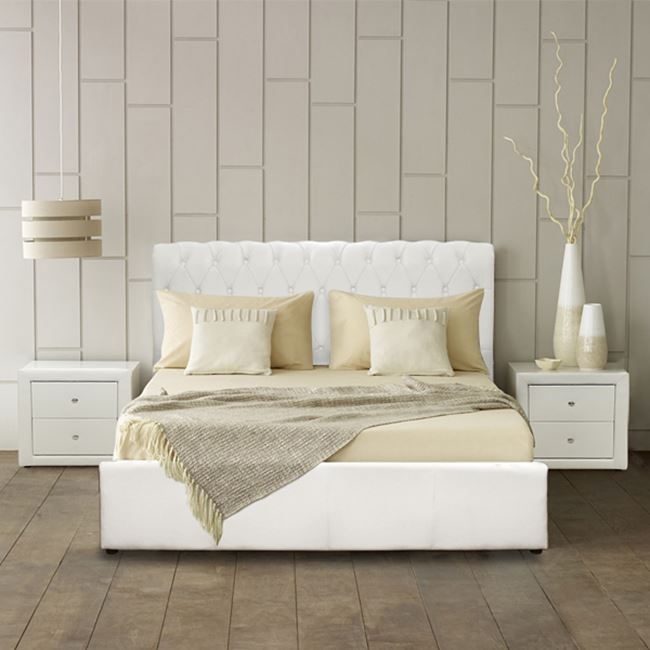 Κρεβάτι "CHESTERFIELD" PU με αποθηκευτικό χώρο σε χρώμα λευκό 150x200