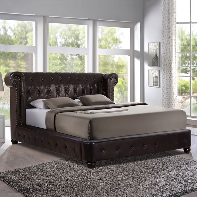 Κρεβάτι διπλό «HAZEL» από PU σε χρώμα καφέ 200x235x94